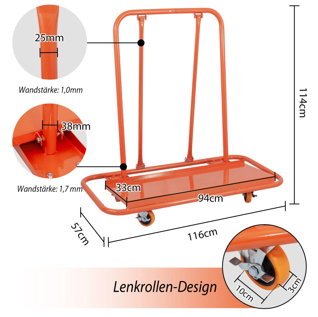 Carrello portapannelli 116x57x114 cm in acciaio arancione, 1000 kg –