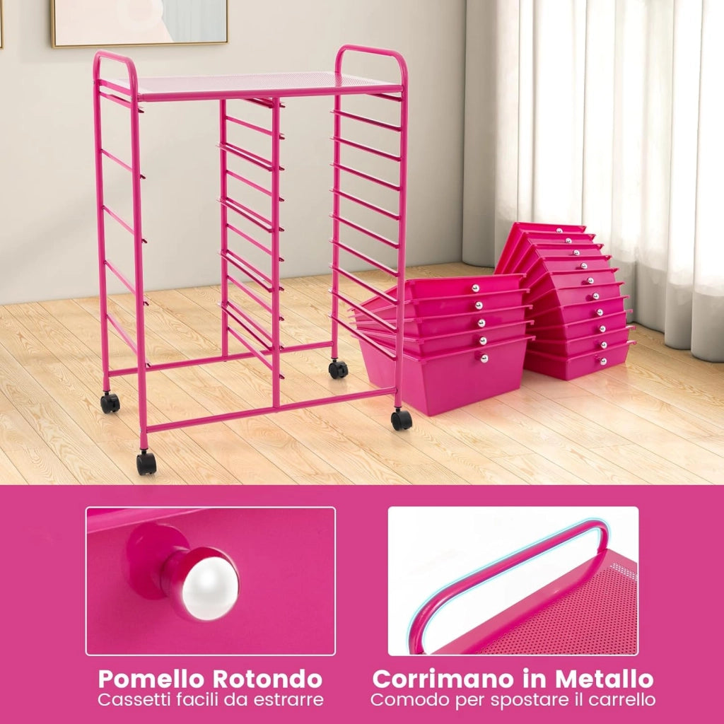 Carrello con 15 cassetti, impilabile, per cassetti, da cucina, bagno, ufficio, 63 x 37 x 87 cm (bianco)