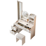 Toeletta con 4 cassetti, specchio intero e specchio girevole con LED, sgabello, per camera da letto, 109×36×164 cm