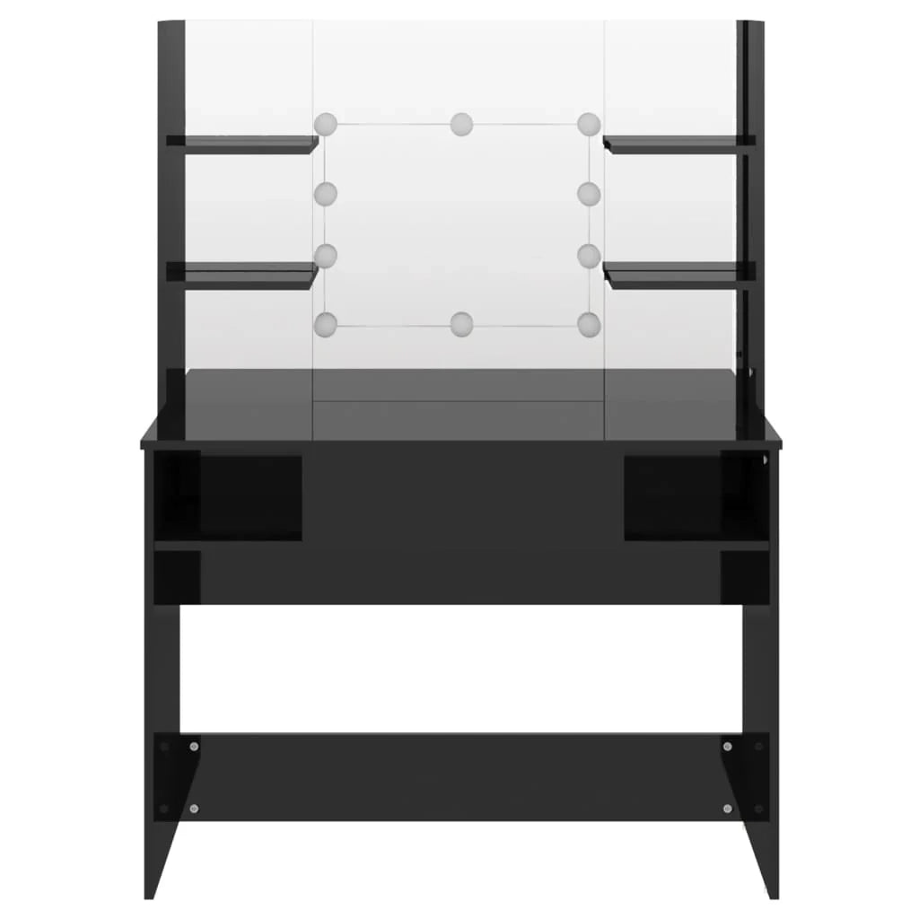 Tavolo da trucco con illuminazione a LED 100 x 40 x 135 cm MDF nero lucido 02_0006252