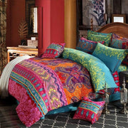 Set di coperte da letto 3 pezzi da 200 x 200 cm – Design esotico indiano – Stile bohemien – Microfibra con chiusura a rittaglio + 2 cuscini da 80 x 80 cm