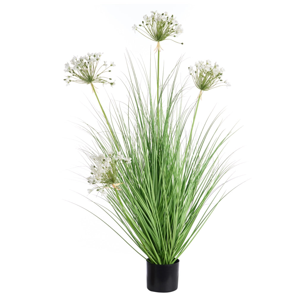 Pianta artificiale in vaso per interni decorazione ornamentale in plastica con vaso nero e fiori bianchi 120 cm accessorio decorativo per interni