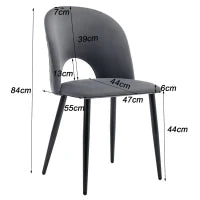 Set di 2 Sedie Moderne in Velluto con Diamantato Schienale e Struttura in Metallo, Gambe Regolabili, 47x44x84 cm, Grigio