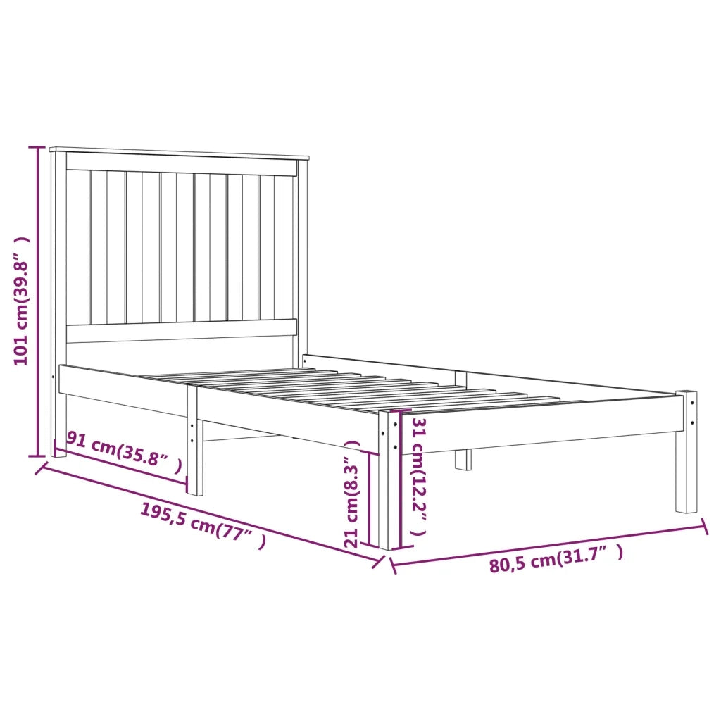 Giroletto in Legno Massello Grigio 75x190 cm Small Single 3103803
