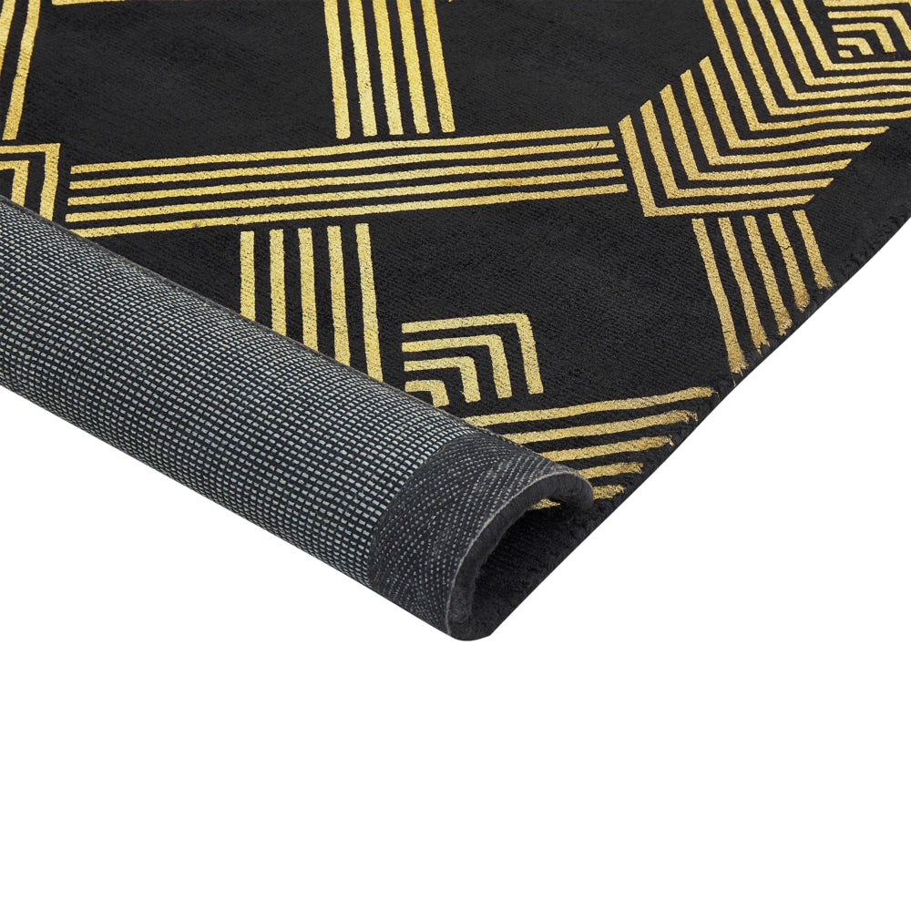 Tappeto Nero con Motivo Geometrico dorato Viscosa e Cotone 160 x 230 cm Stile Modern Glam