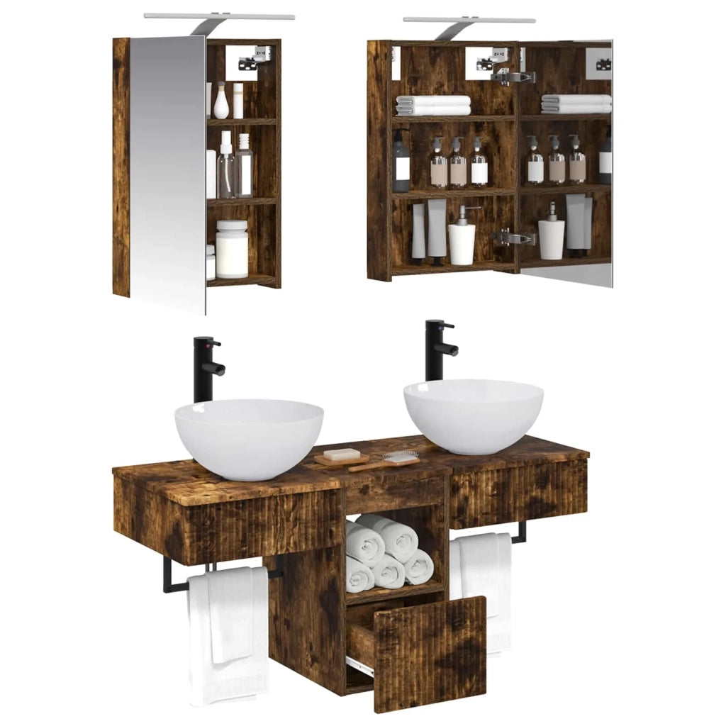 Set di Armadi da Bagno 5 pcs Rovere Fumo 40 x 10,5 x 60,5 cm 3406275
