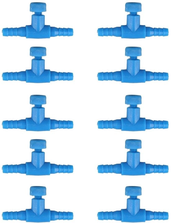 Regolatori di flusso d'aria per acquario, 10 pezzi, plastica, blu, diametro connettore 4,7 mm, dimensioni totali 38,5 x 18 x 9 mm