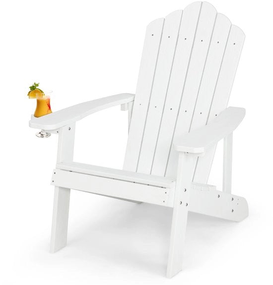 Sedia Adirondack con Porta Bicchieri Sedia Esterna in Plastica Peso Massimo 170 kg (Bianca)