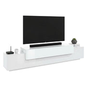Mobile porta TV Tiche, Credenza bassa da soggiorno, Base porta TV, 100% Made in Italy, cm 240x45h52, Bianco lucido