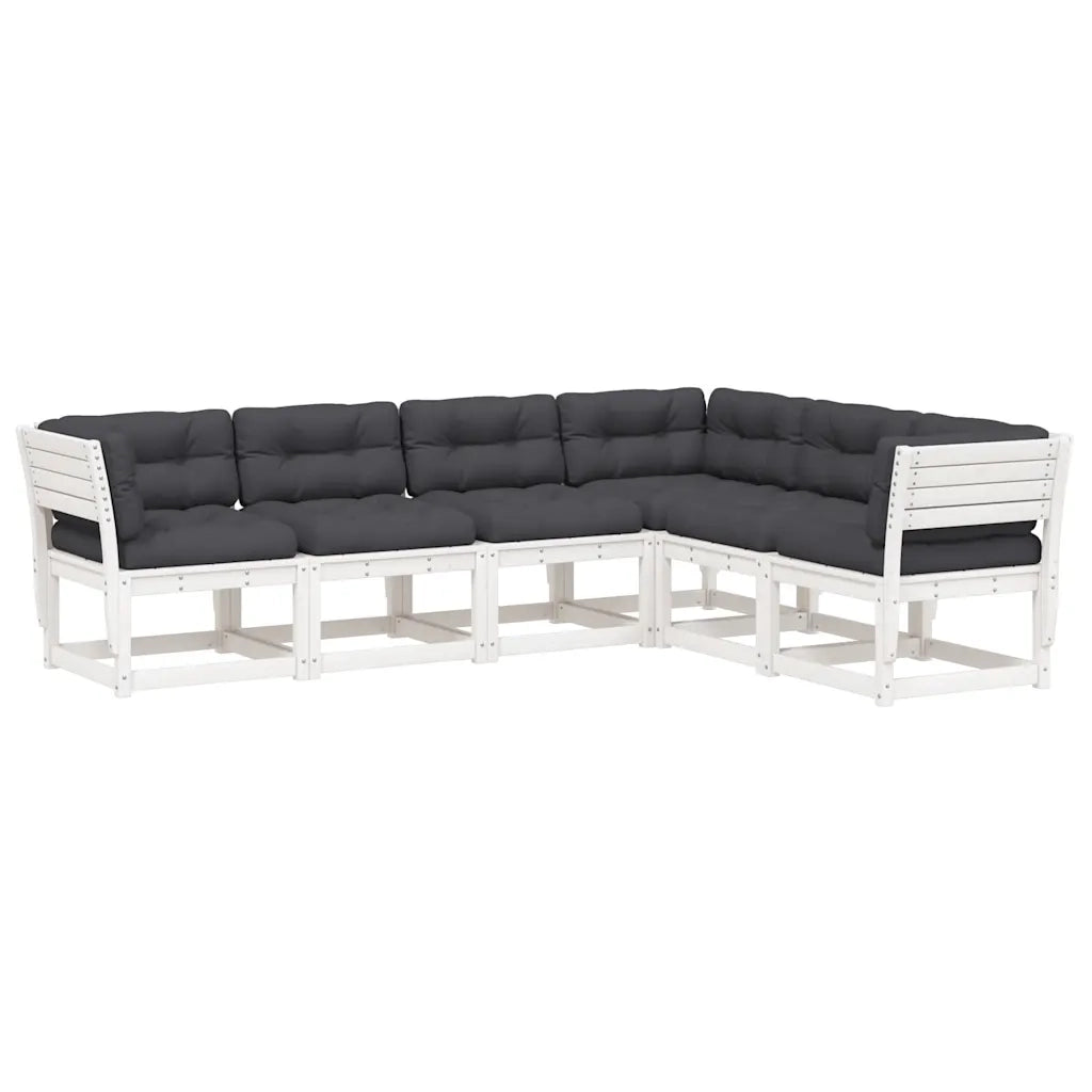 Set Divani Giardino 6pz con Cuscini Bianco Legno Massello Pino 3217026