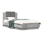 Letto singolo | Letto per adulti | Giroletto Testiera Grigio Cemento 90x200 cm Legno Multistrato