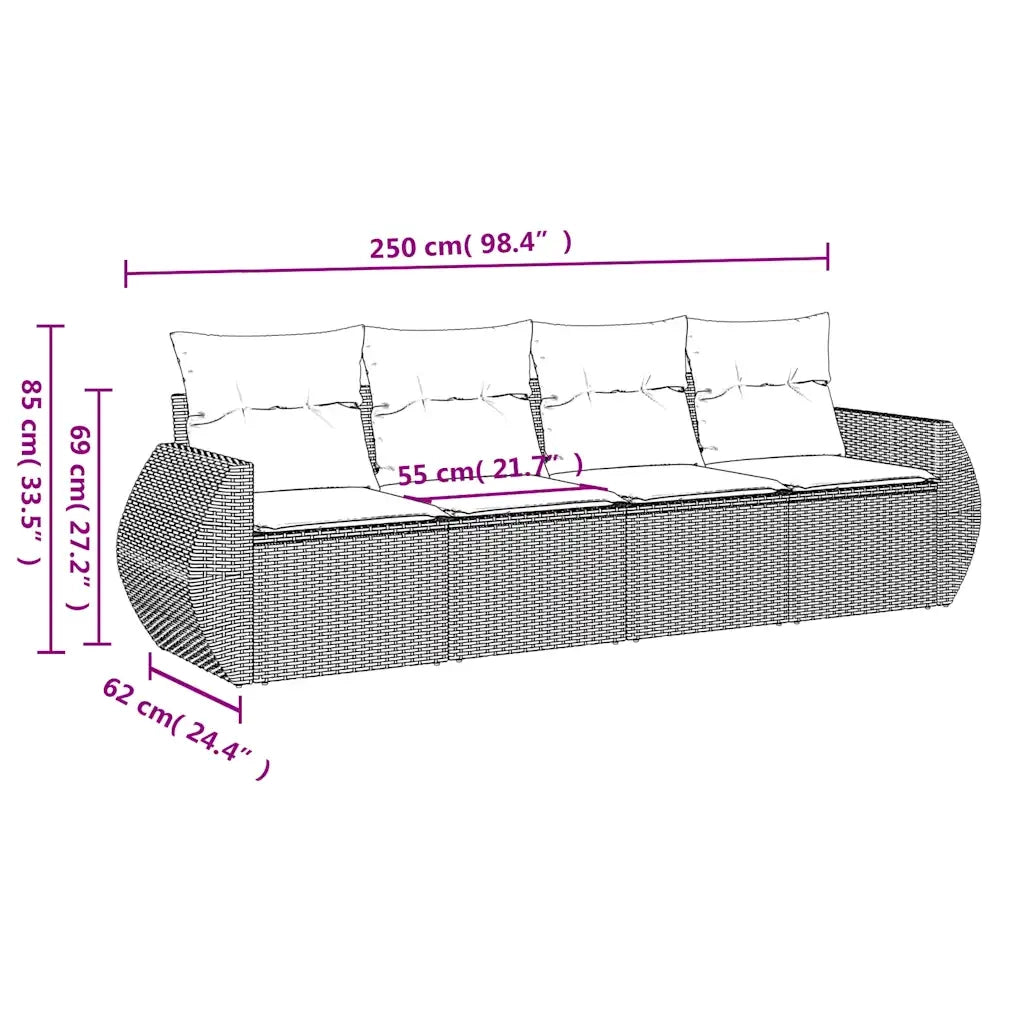Set Divano da Giardino 4 pz con Cuscini-Sofa da Giardino-Divanetto da esterno Marrone in Polyrattan 935978