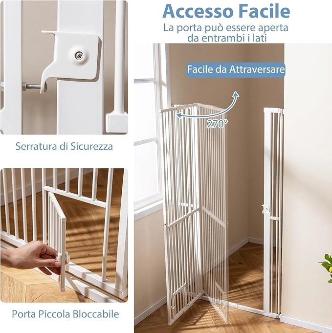 Porta per Animali Domestici Extra Alta, Cancello per Gatti in Metallo Pesante con Apertura da 77-104 cm, 2 Kit di Estensione, Porta Facilmente Percorribile per Cucina Porta