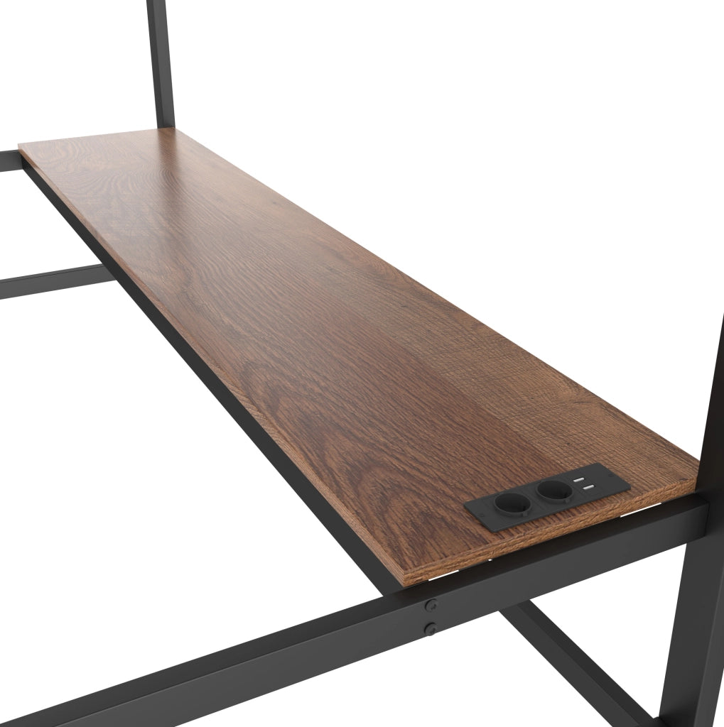 Letto a soppalco 90x200 cm nero con scrivania, LED APP, USB e Type-C