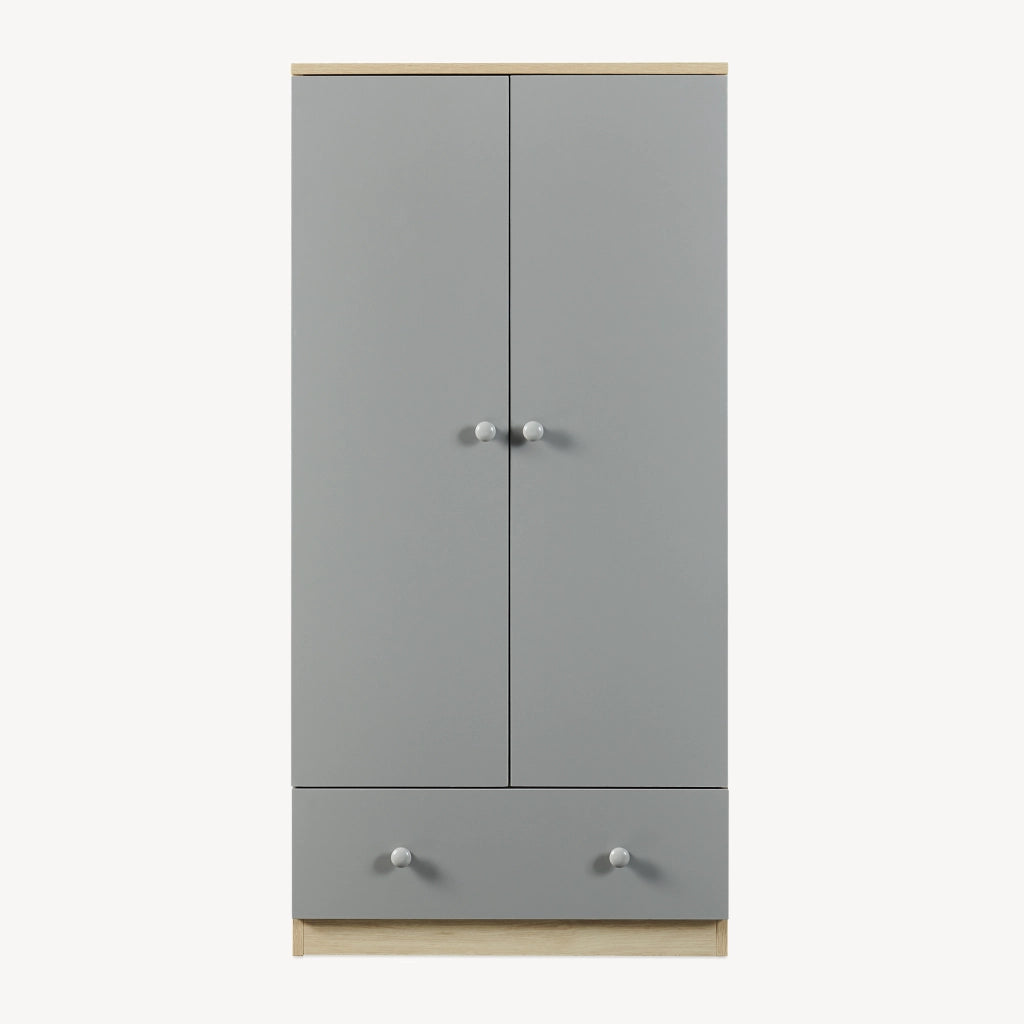 Armadio Beldinupp per Cameretta a 2 Ante e Cassetto 123 x 60 x 40 cm - Effetto Rovere/Grigio [en.casa]