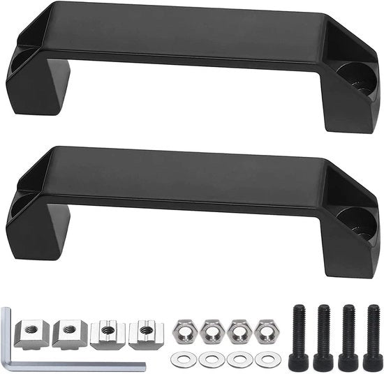 Set di 2 maniglie in plastica nera con maniglia a gancio per armadi - 120 mm - Incluso viti T e viti di fissaggio