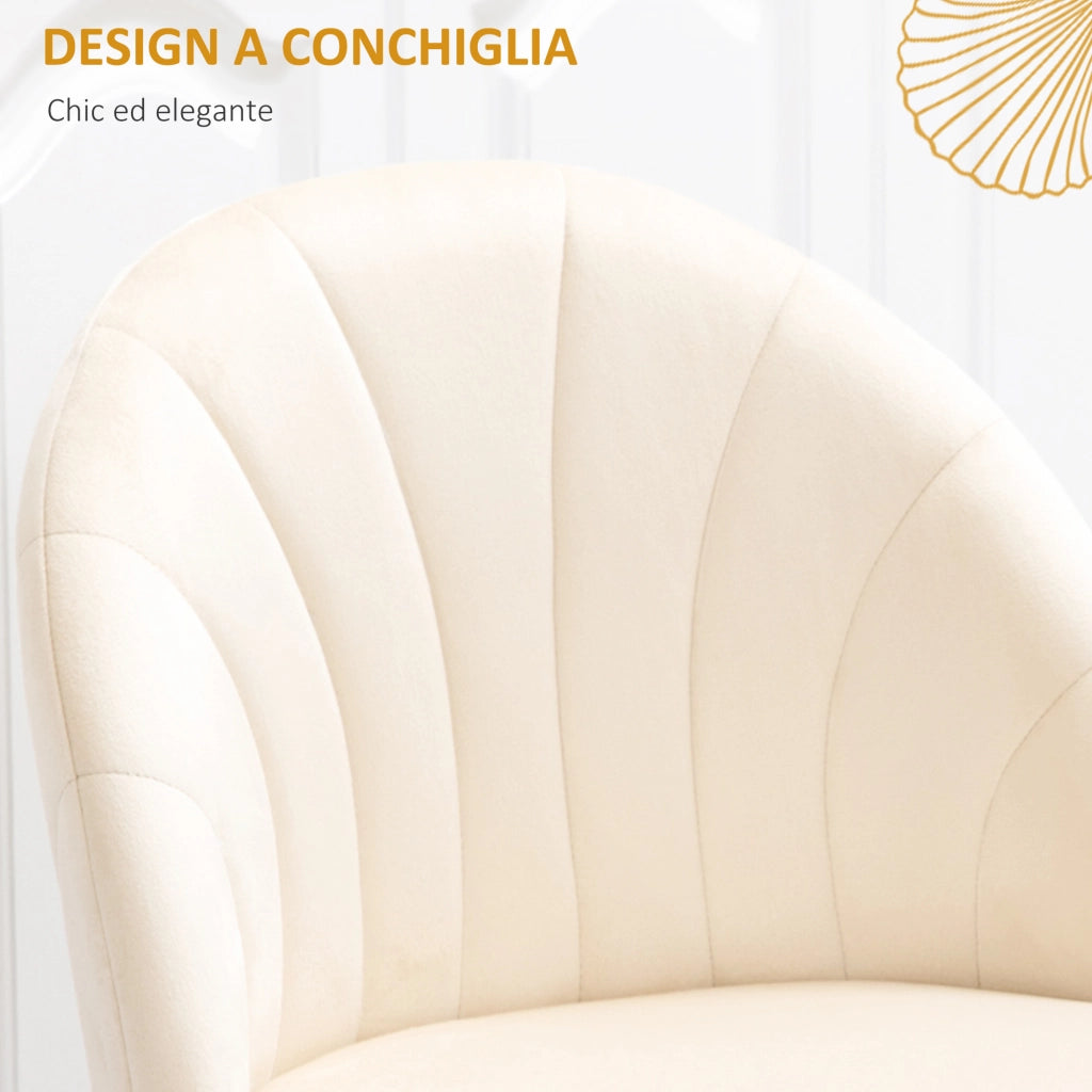 Sedia da Pranzo con Schienale a Conchiglia ¨C Zephmum ¨C Velluto Beige con Gambe in Metallo
