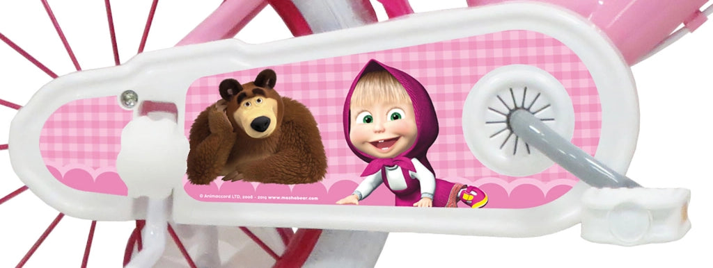 Bicicletta per Bambine 14" Masha e Orso Freni Caliper e Stabilizzatori in Acciaio Hi-Ten Rosa