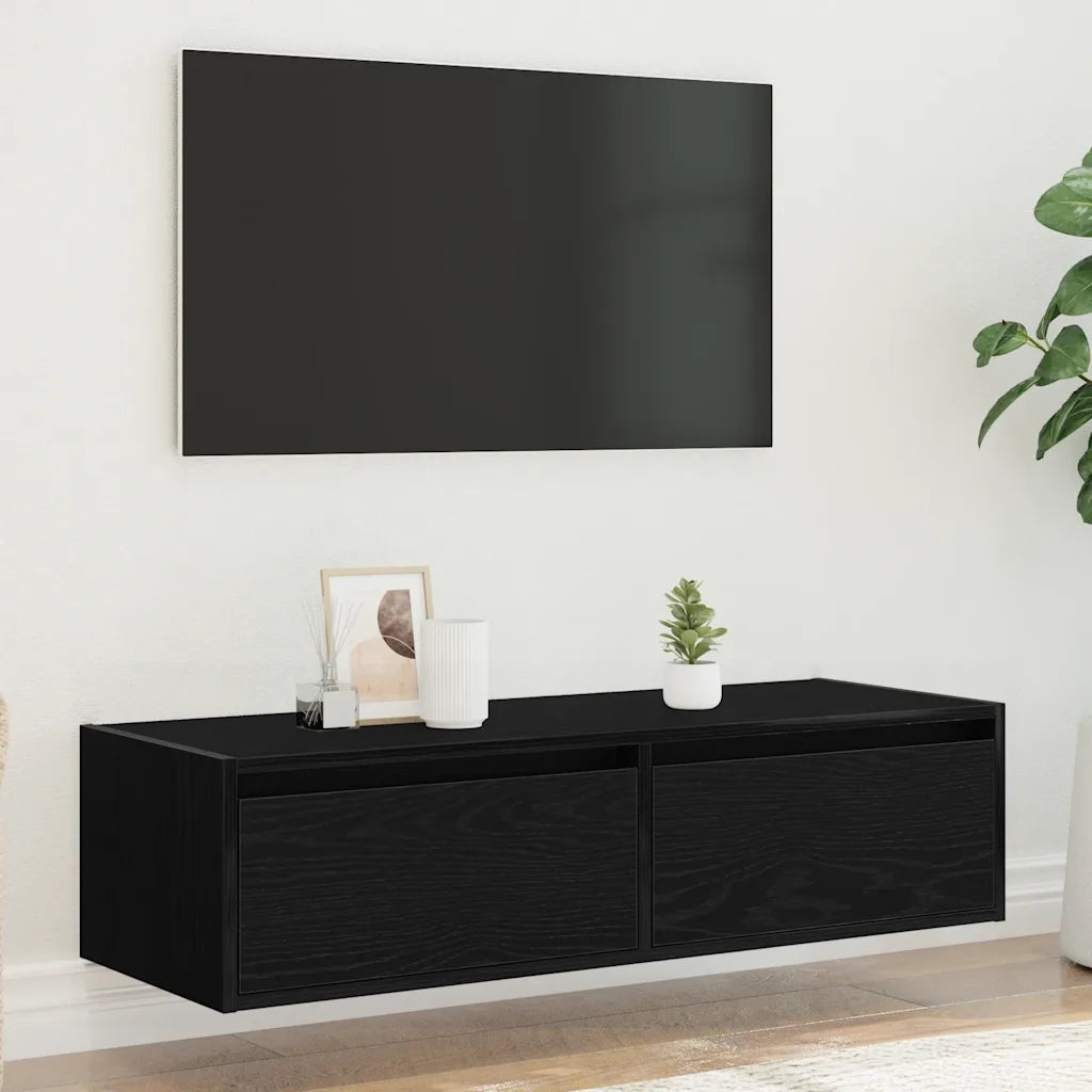 Mobile Porta TV con Luci LED Rovere Nero 100X35,5x25 cm 860239