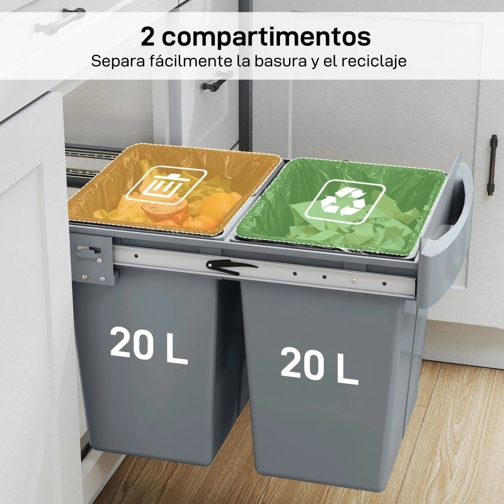Cestino Sottolavabo 2 Contenitori Estraibili Riciclaggio 20 L ¨C Zephmum ¨C Grigio