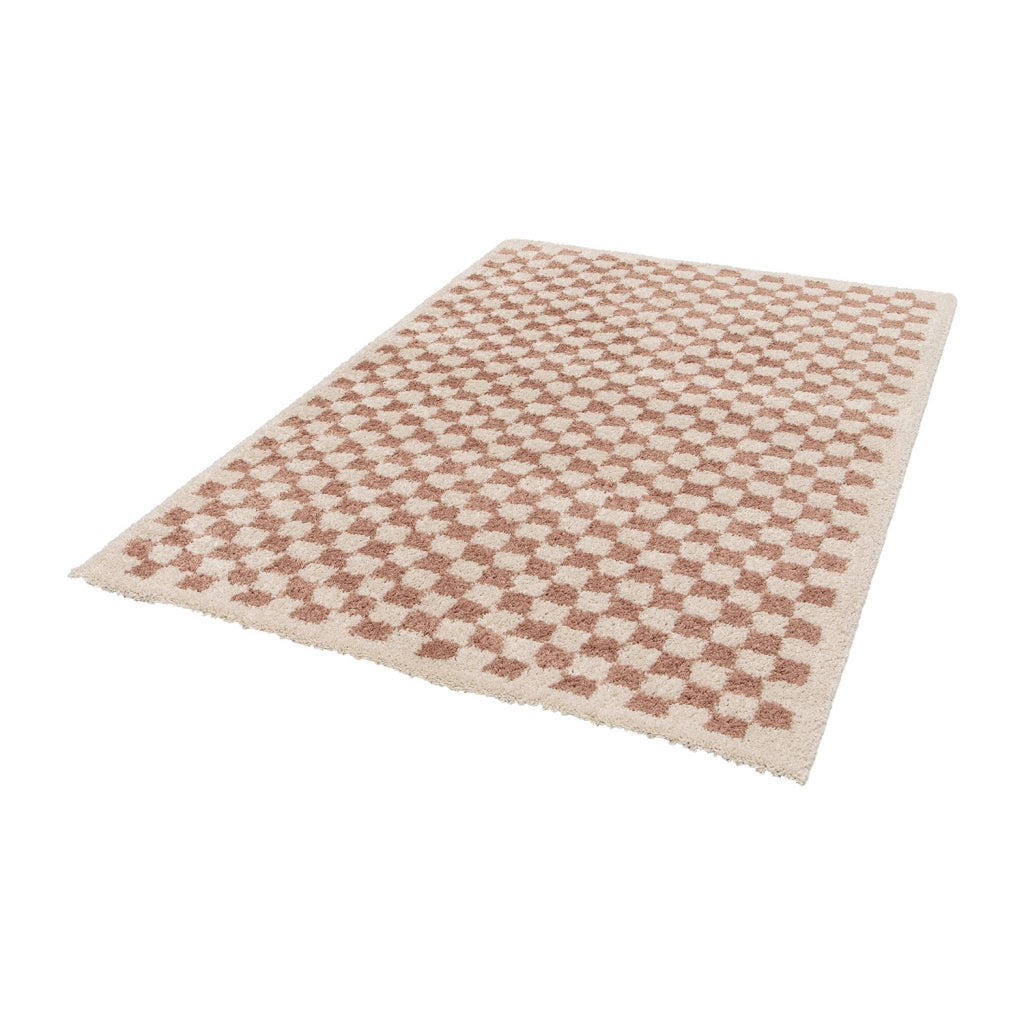 Tappeto vintage a scacchiera rosa e crema