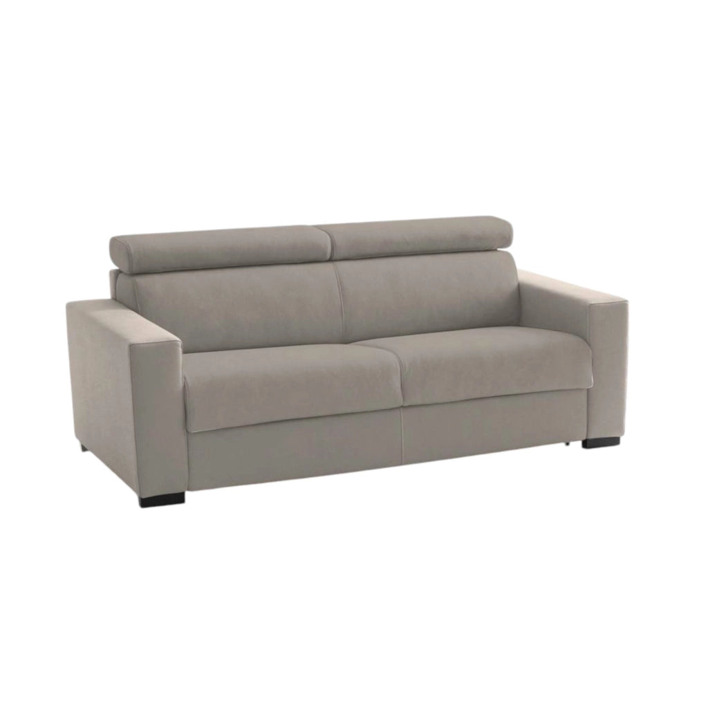 Divano fisso Matrice, Divano a 3 posti, Made in Italy, SofÒ  Soggiorno, in tessuto imbottito, con poggiatesta regolabili e Braccioli standard, cm 220x95h85, Tortora
