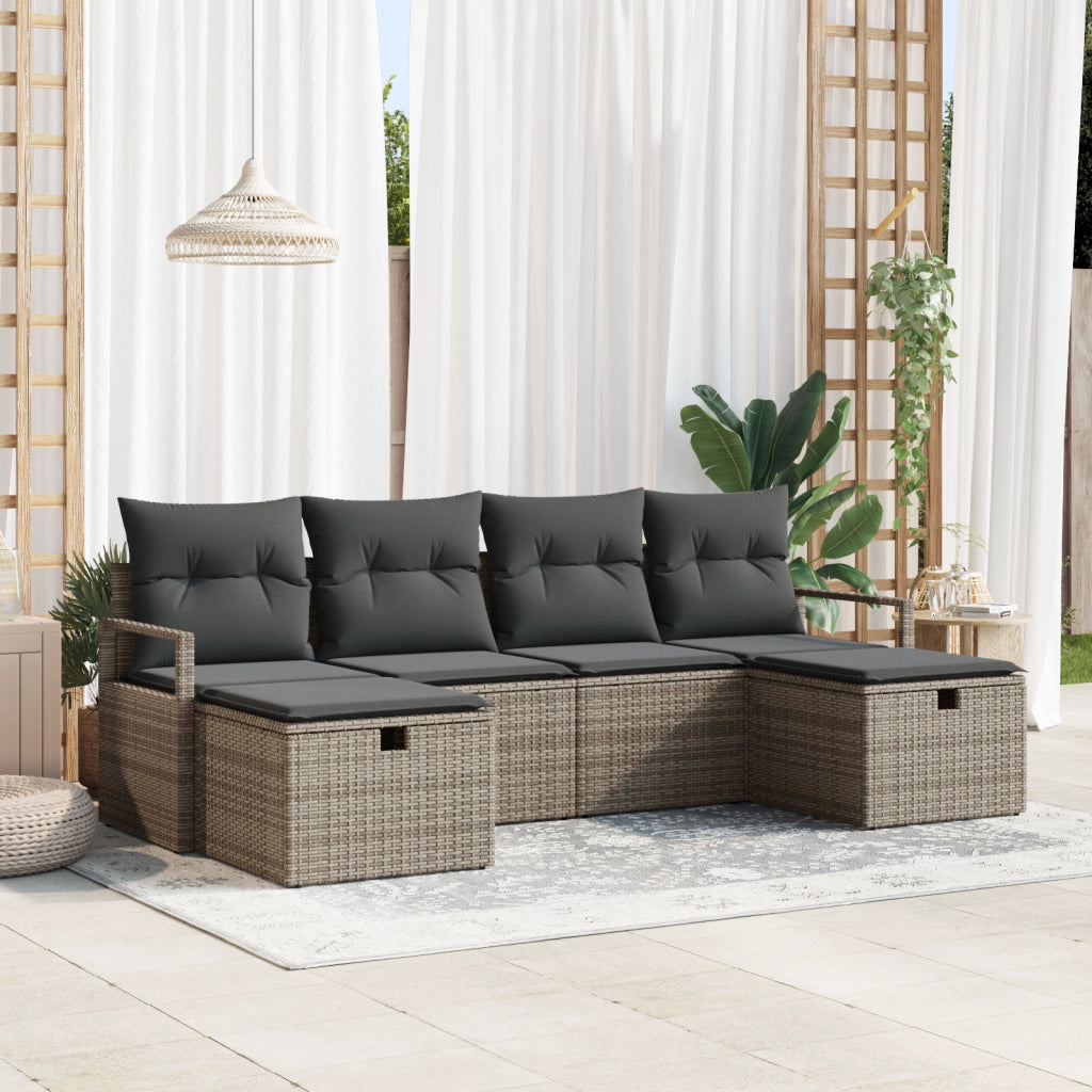 Set Divano da Giardino vitaXL 6 Pezzi con Cuscini Grigio Polyrattan