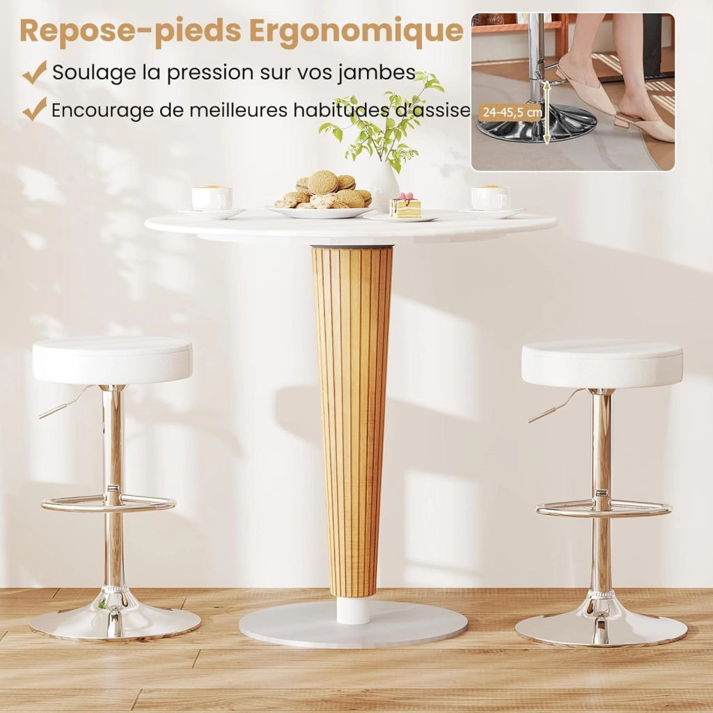 Set di 2 sedie da bar, sgabello girevole a 360° con poggiapiedi, base rotonda e antiscivolo, altezza regolabile da 65 a 85 cm, sedie alte per cucina, bar e soggiorno, colore: bianco