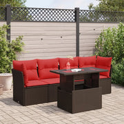 Set Divano da Giardino 5 pz Cuscini Marrone Polyrattan e Acacia 3326095