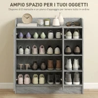 Scarpiera Moderna in Legno con 4 Ripiani Aperti e Armadietto per 12 Paia,, 83x30x90 cm, Grigio Cemento