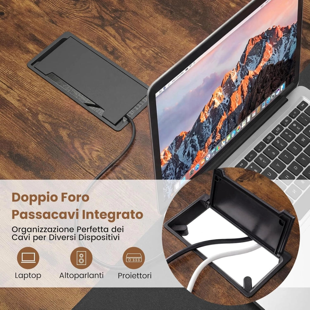 Tavolo da Conferenza 180 x 100 cm, Tavolo Riunioni Grande per 6-8 Persone, Postazione da Lavoro Stile Industriale con 2 Passacavi per Ufficio e Sala Riunioni
