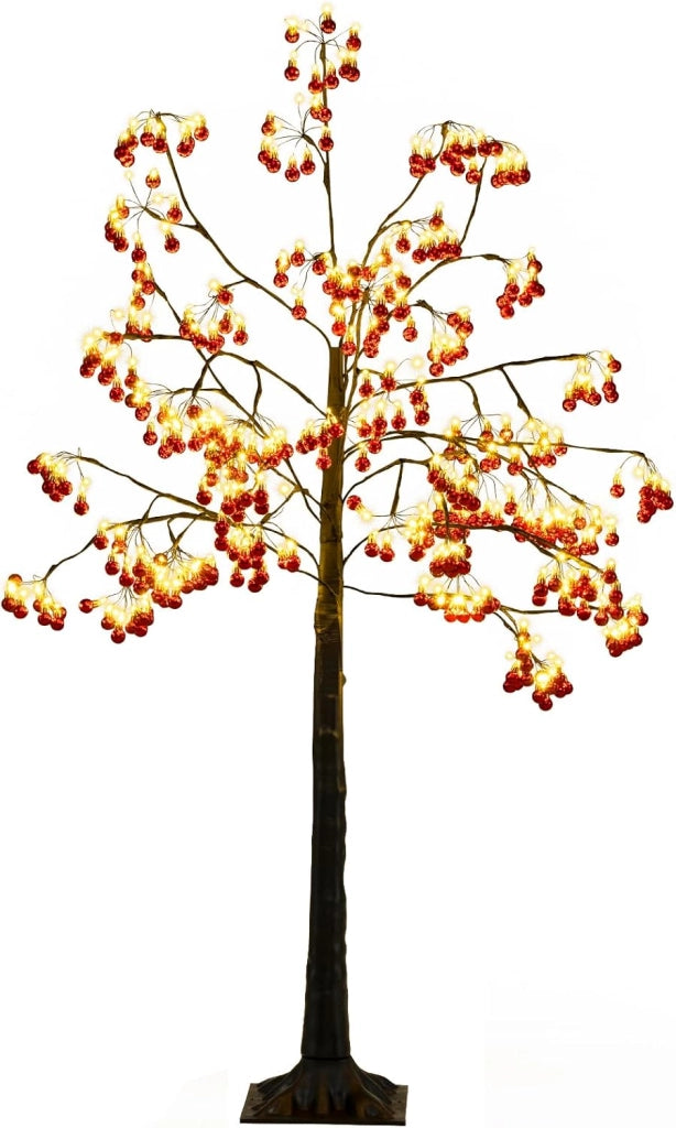 Albero di Natale Decorativo 150 cm, Albero Artificiale con Rami Pieghevoli, 384 Palline Rosse, 480 Luci LED e Picchetti di Ancoraggio, Albero di Natale Illuminato per Uso Interno ed Esterno