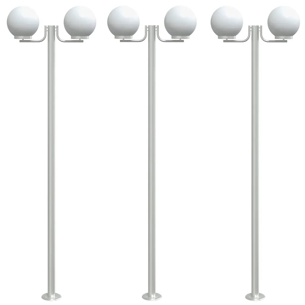 vidaXL Lampade da Terra per Esterni 3pz Argento 215cm in Acciaio Inox