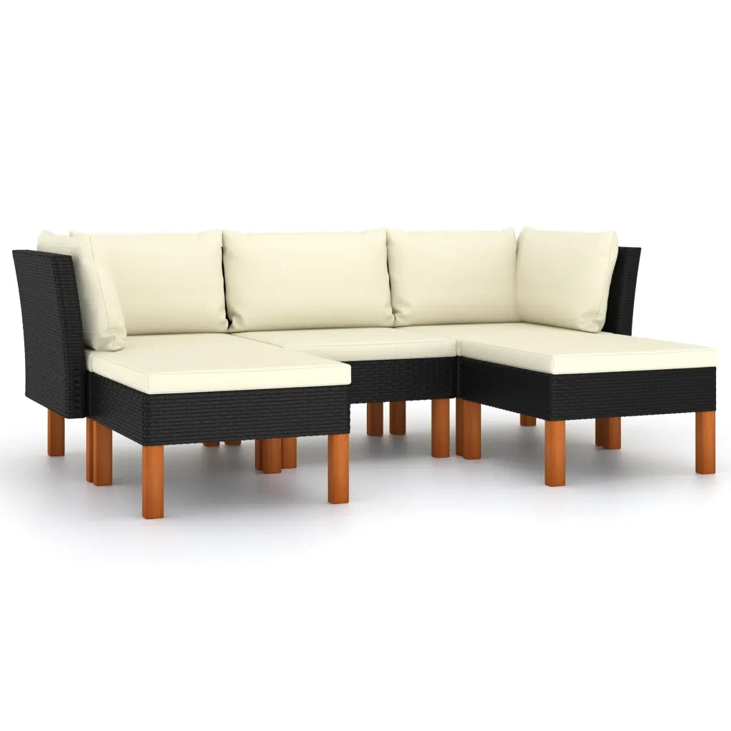 Set Divani da Giardino 5 pz con Cuscini in Polyrattan Nero 3059733