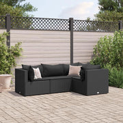 Set da giardino con cuscini 4 pezzi rattan sintetico nero, set giardino, set terrazza, mobili da giardino esterno - 3308075