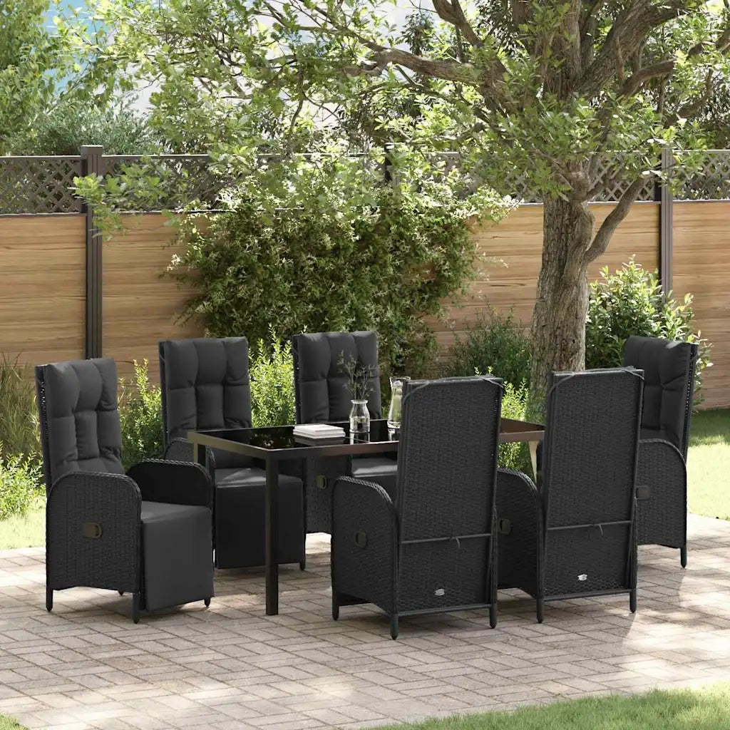 Set da Pranzo per Giardino con cuscino 7 pcs Nero polyrattan 3380124
