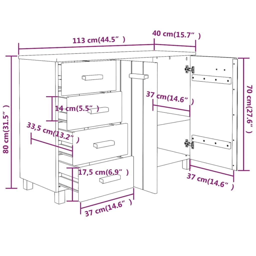 Credenza buffet cassettiera mobile contenitore organizer cucina soggiorno soggiorno 113 x 40 x 80 cm legno massello di pino marrone 02_0032172