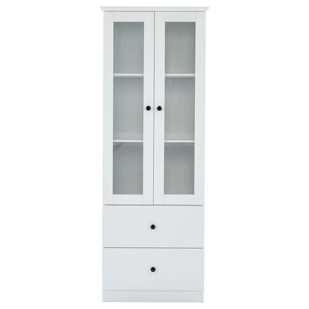 Vetrina LED con Ante ¨C MINIMAL ¨C Bianca, MDF, Ripiani Regolabili, 2 Cassetti, USB