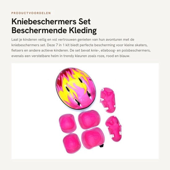 Set di protezioni per le ginocchia per bambini - 7 pezzi - Uitrusting protettiva - Elmetti skateboard - Cinture regolabili - Impedenza schioccante con imbottitura in schiuma - Dimensione unica - Kit di protezione