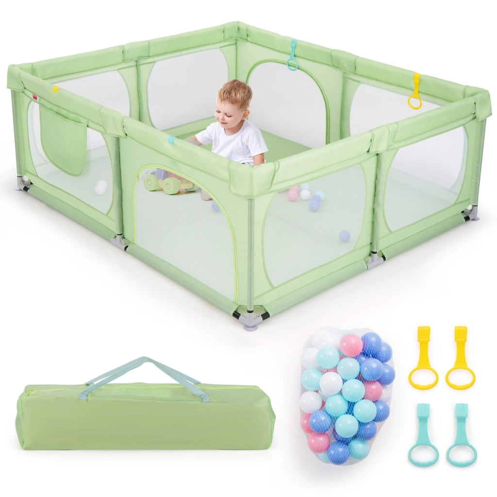 Recinto per bambini con cerniera e rete traspirante tasca portaoggetti, Centro attivit¨¤ per bambini da 0 a 3 anni Verde-Cancelletti di sicurezza