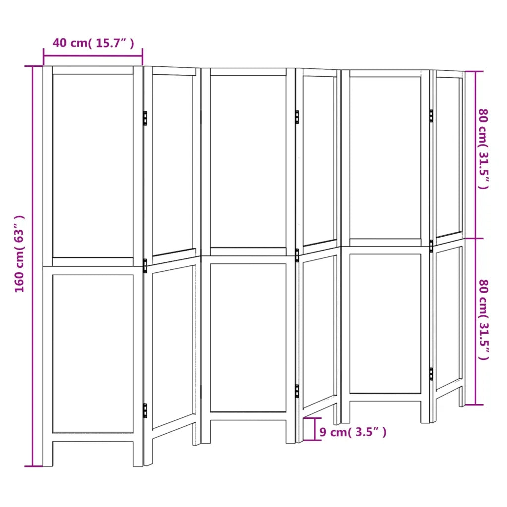 Divisorio Ambienti | Divider per stanze | Paravento 6 Pannelli Marrone Scuro Massello Paulownia