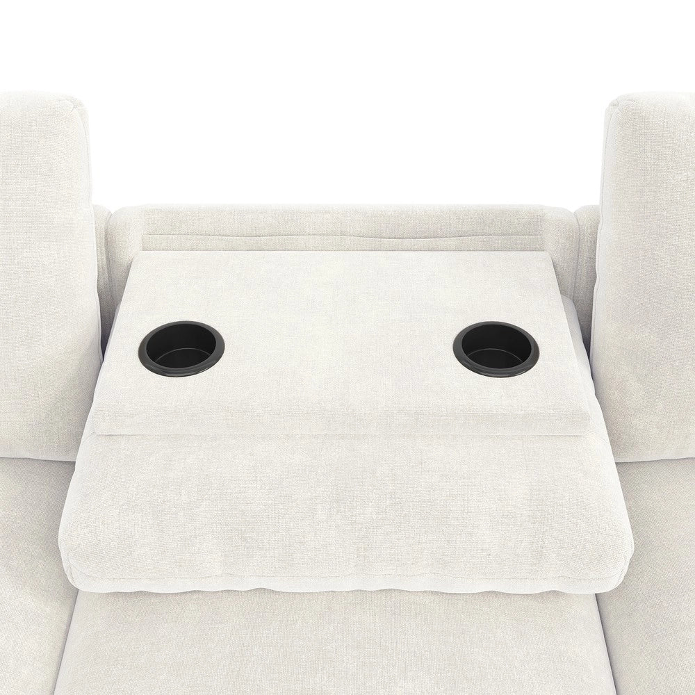 Divano angolare contenitore ¨C Minimal ¨C Beige tessuto braccioli con porta bevande USB Type-C