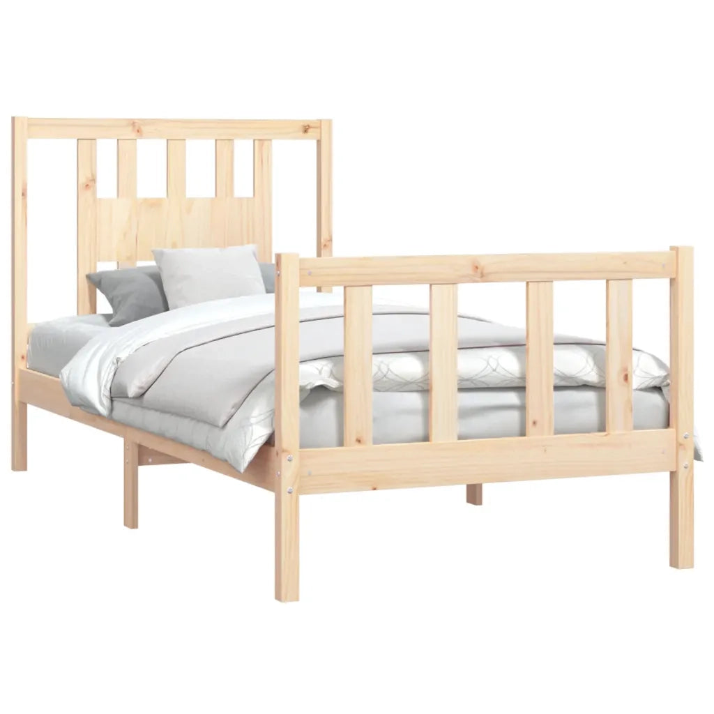 Giroletto con Testiera-Struttura Letto con testiera in Legno Massello di Pino 90x200 cm
