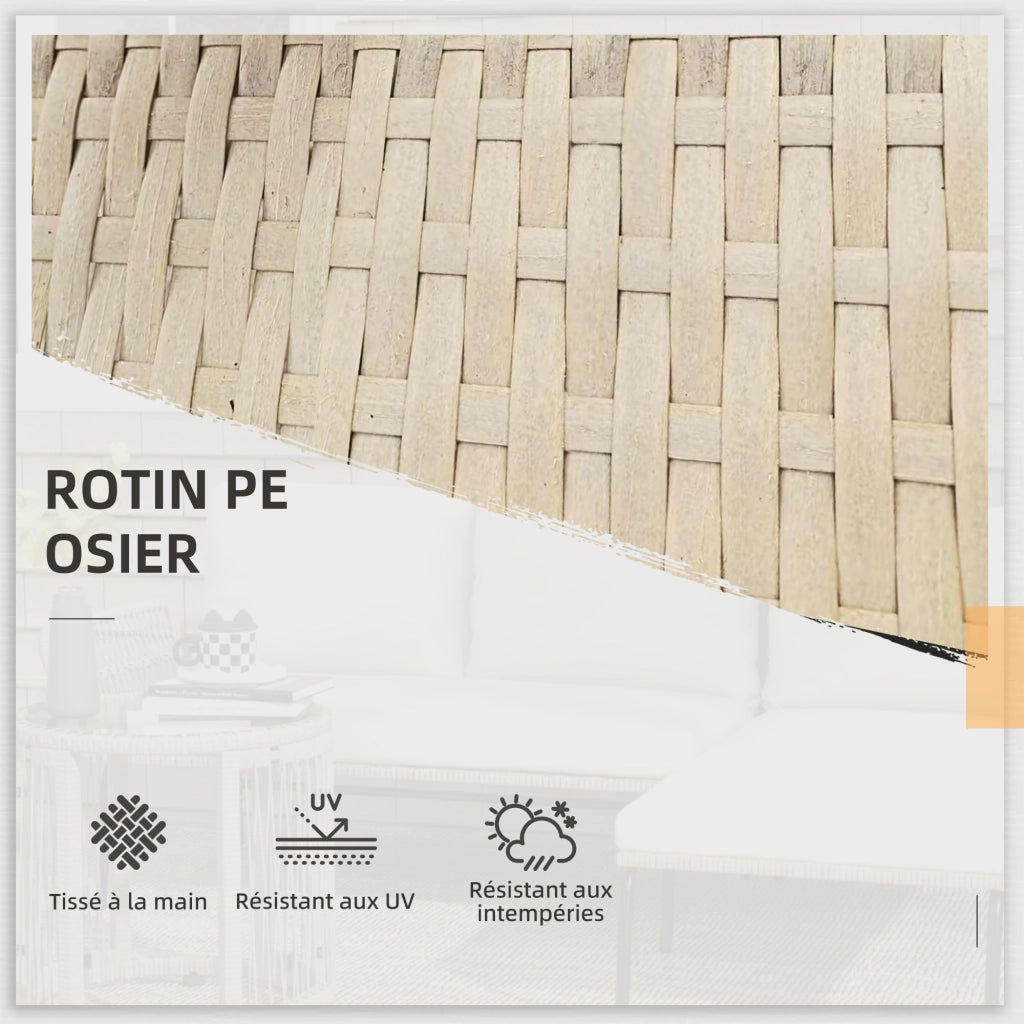 Divano Angolare Esterno 3 Posti con Poltrona e Tavolino ¨C Zephmum ¨C Resina Intrecciata Colore Crema
