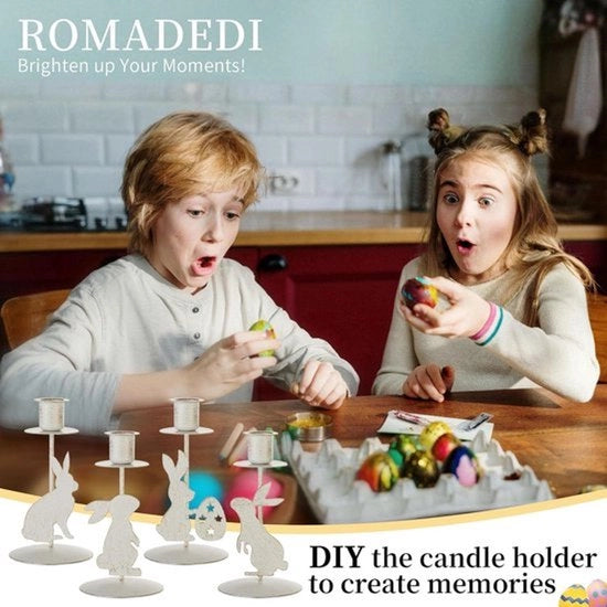 Set di 4 Candelabri a forma di coniglio in metallo con candelabro a forma di cono per candele, decorazione da tavola per il centro, accessori da soggiorno per la primavera