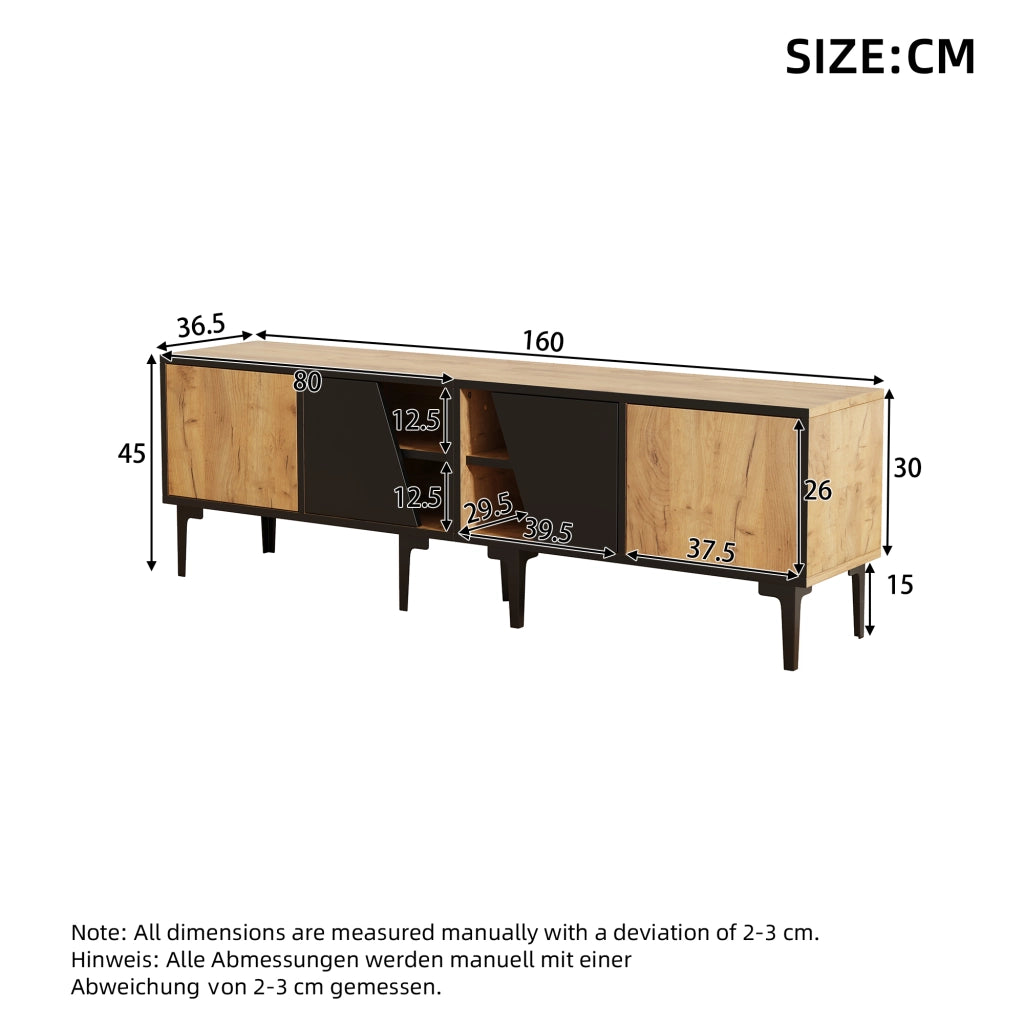 Mobile TV con 4 vani e 7 piedini di supporto - per soggiorno - 160 x 36.5 x 45 cm - naturale e nero
