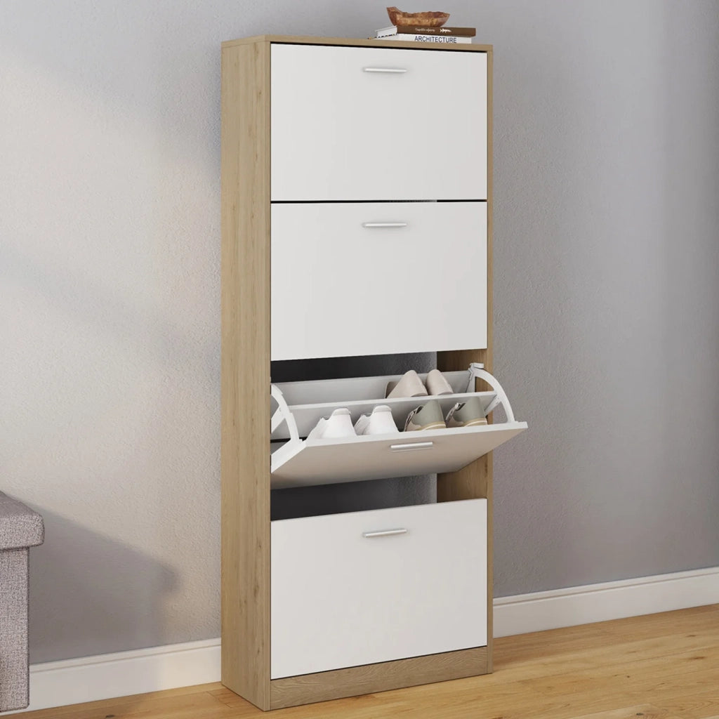 IDMarket - Scarpiera effetto faggio con 4 ante bianco