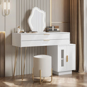 Toeletta bianca con specchio LED a 3 luci, due cassetti e design scorrevole