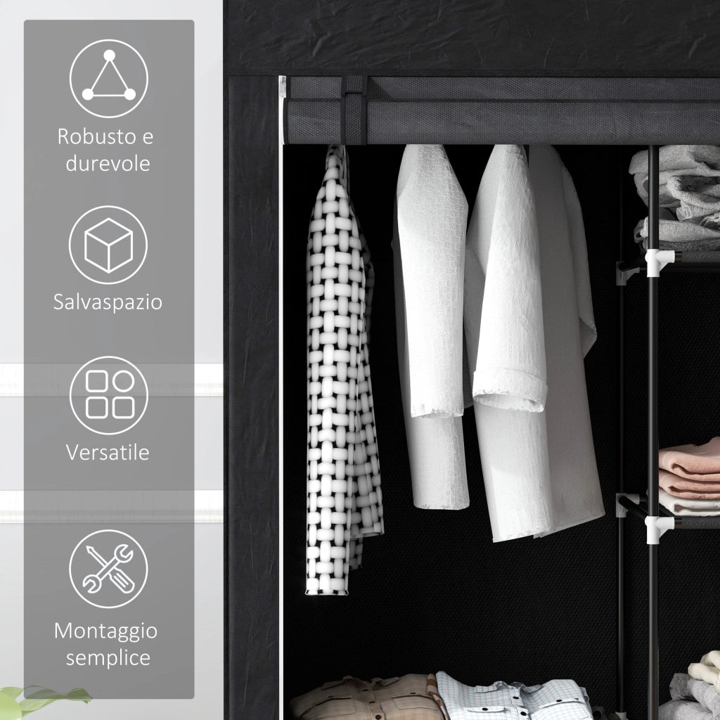 Armadio Guardaroba Portatile in Tessuto con Ripiani e Appendino ¨C zephmum ¨C 103x43x162.5 cm, Nero
