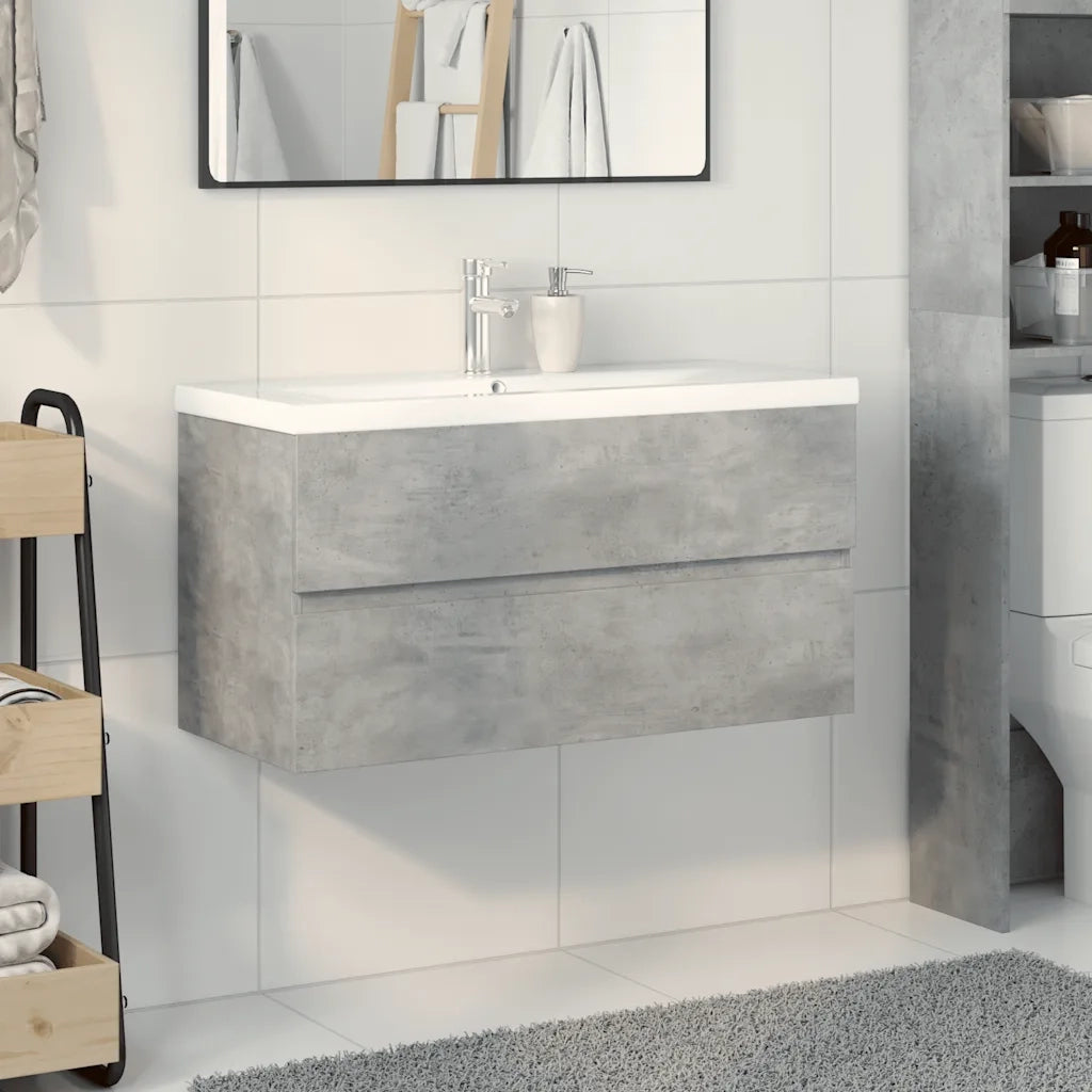 Set Mobili da Bagno | Armadio da bagno 2 pz Grigio Cemento in Legno Multistrato